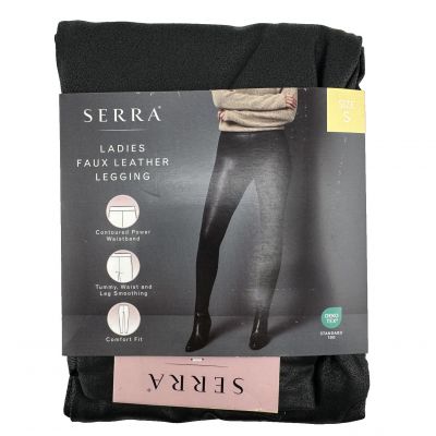 Serra Ladies 1 Pk Faux Leather Legging in Black, Size Small, New